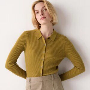 Uniqlo Yellow/Green Ribbed Polo Cardigan Women Size L